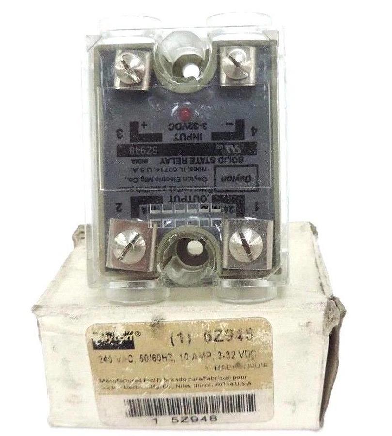 Used NIB DAYTON 5Z948 RELAY SOLID STATE 240VAC, 50/60HZ, 10AMP, 3-32VDC