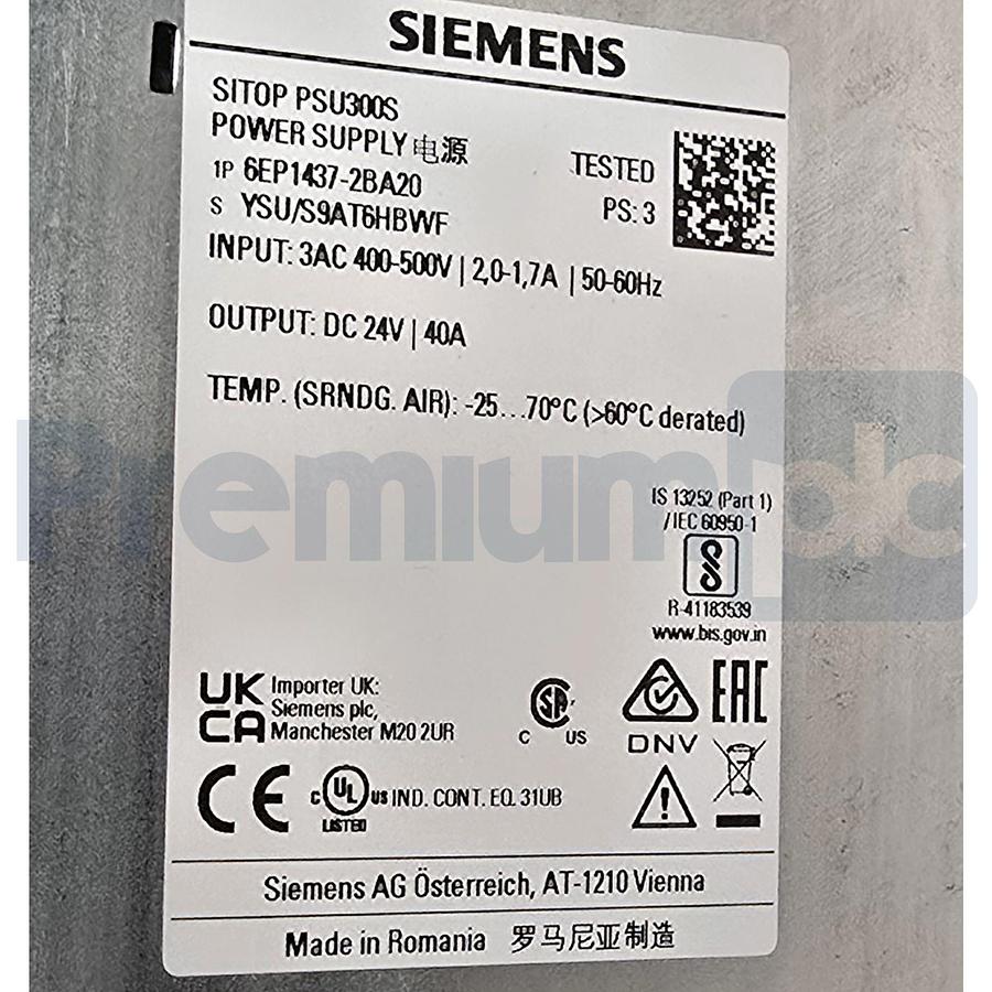 Used Siemens 6EP1437-2BA20 SITOP PSU300S Power Supply 3AC 400-500V DC 24V 40A NSMP