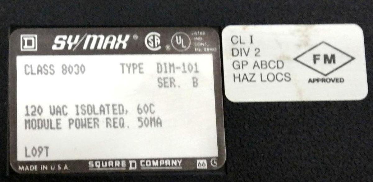 Used SQUARE D 8030-DIM-101 SY/MAX 120 VAC ISOLATED DELUXE INPUT MODULE SER. B