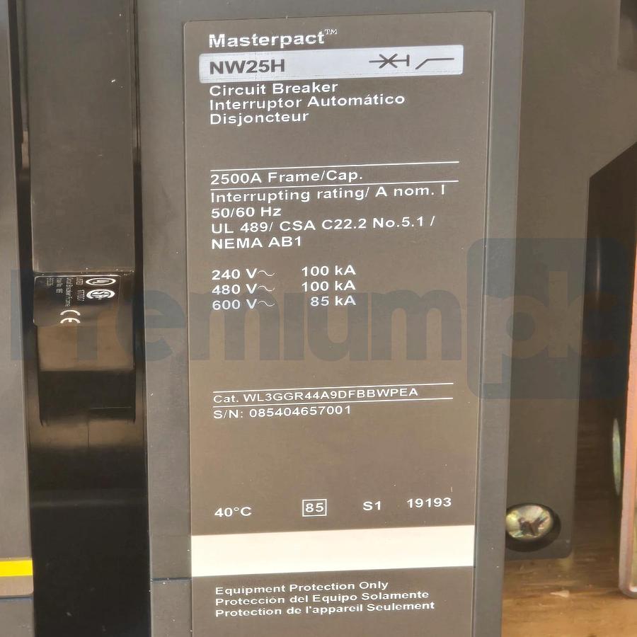 Square D WL3GGR44A9DFBBWPEA MasterPact NW25H 3P 2500A Breaker w/Micrologic Trip