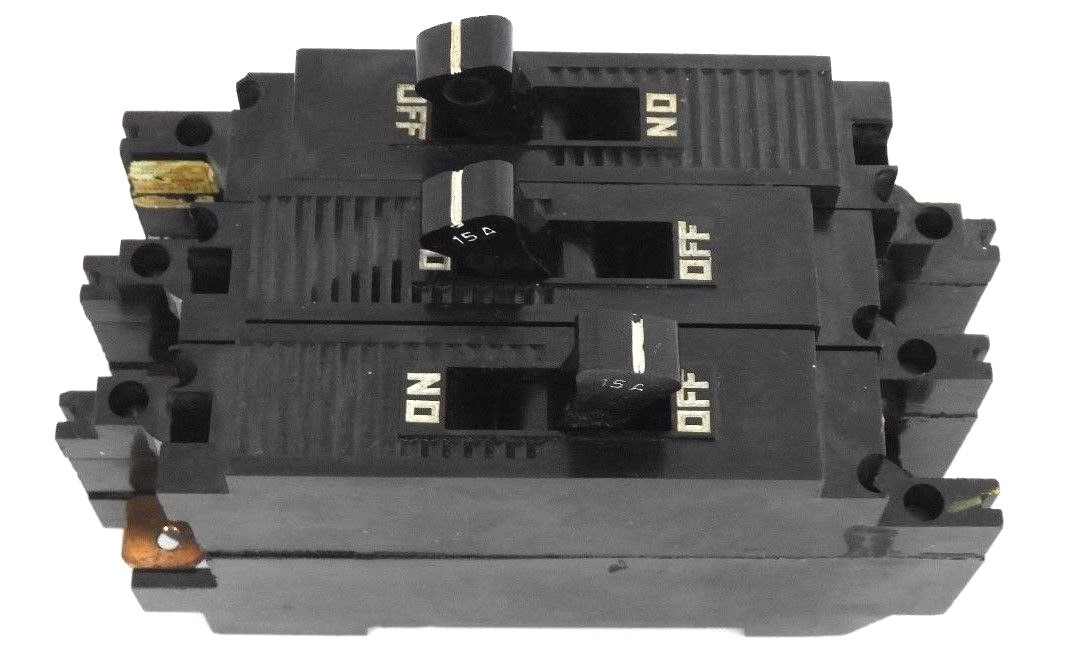 Used LOT OF 3 SQUARE D 992115 CIRCUIT BREAKERS 15AMP, 1POLE, 120VAC