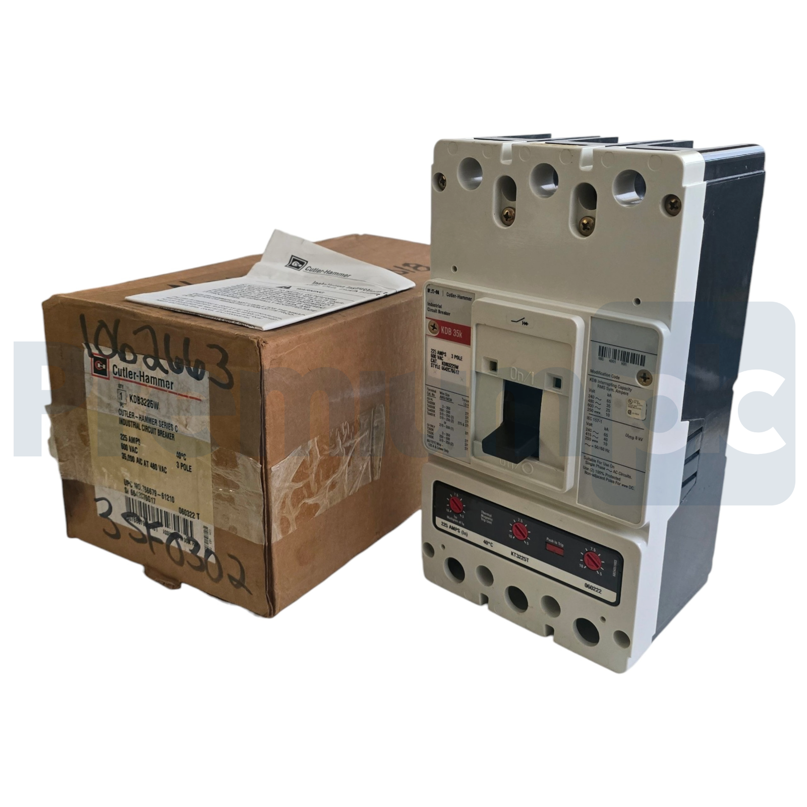 Used Eaton Cutler-Hammer KDB3225W Series C MCC Circuit Breaker 3P 225A 600V w/ Trip
