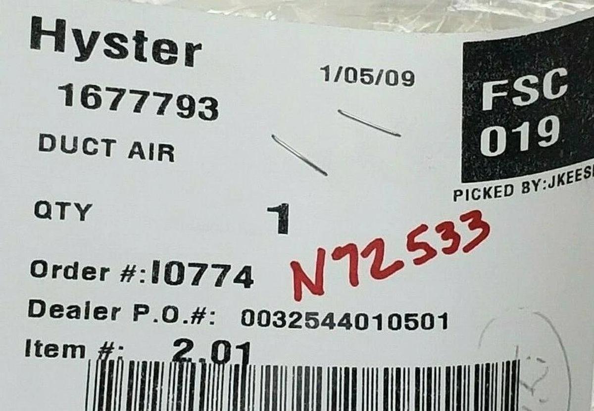 Used NIB HYSTER 1677793 DUCT AIR