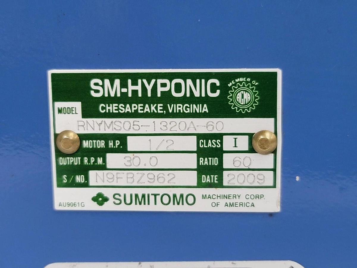 Used SUMITOMO RNYMS05-1320A-60 SM-HYPONIC GEARMOTOR TC-F SM-CYCLO 1/2HP 480V