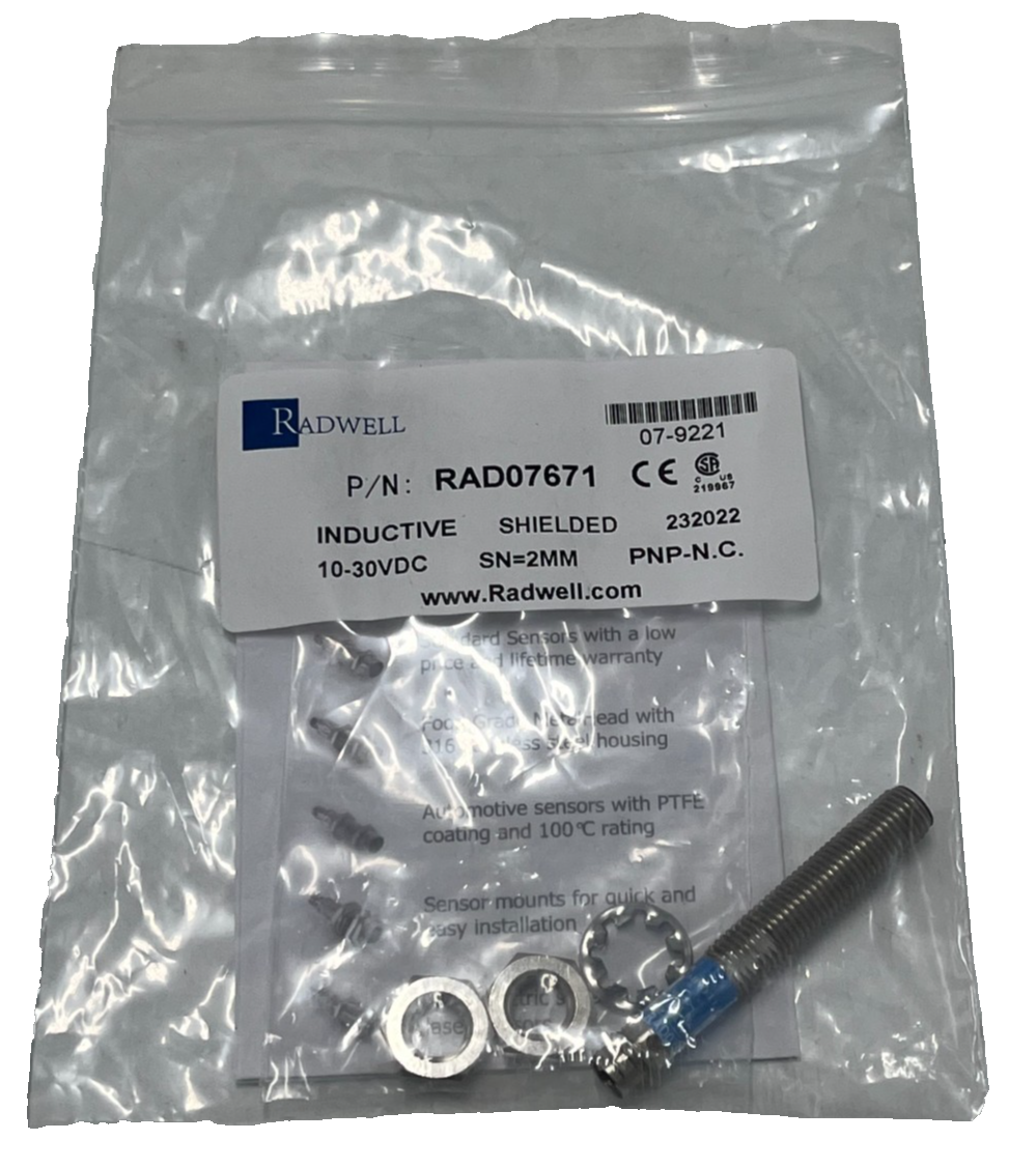 Used Radwell RAD07671 Proximity Sensor 8mm Shielded 2mm Range M8 QD PNP NC, NSMP