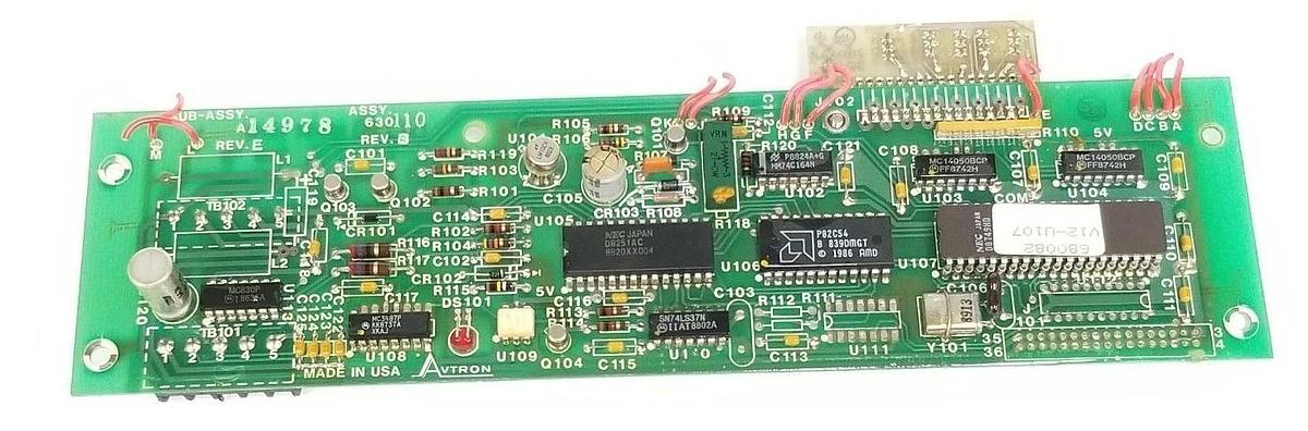 Used AVTRON A14978 CONTROL BOARD 630110 , MACH. D15985 , W/ 90455 BOARD A14893 B16295
