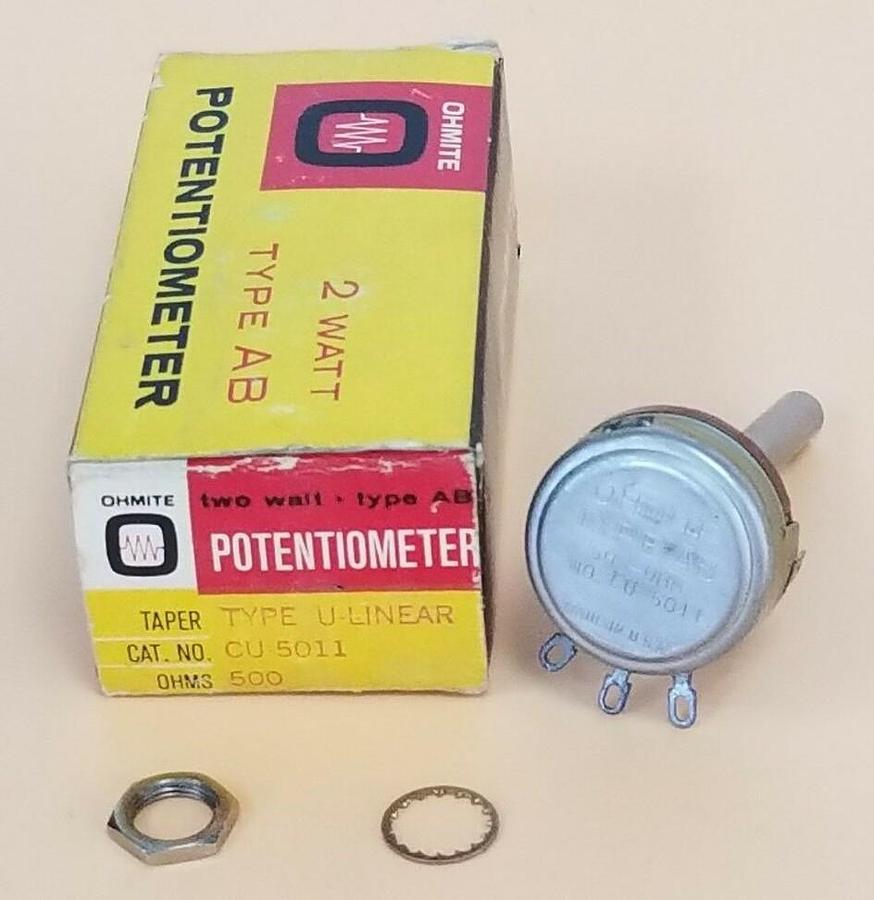 NIB OHMITE CU-5011 POTENTIOMETER 500-OHMS TYPE: AB U-LINEAR, CU5011