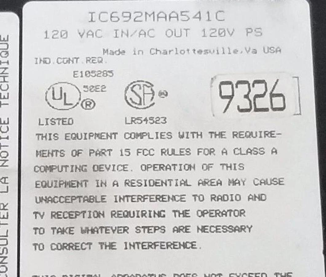 Used GE FANUC IC692MAA541C SERIES 90-20 PROGRAMMABLE CONTROLLER 120 VAC IC692CPU211D