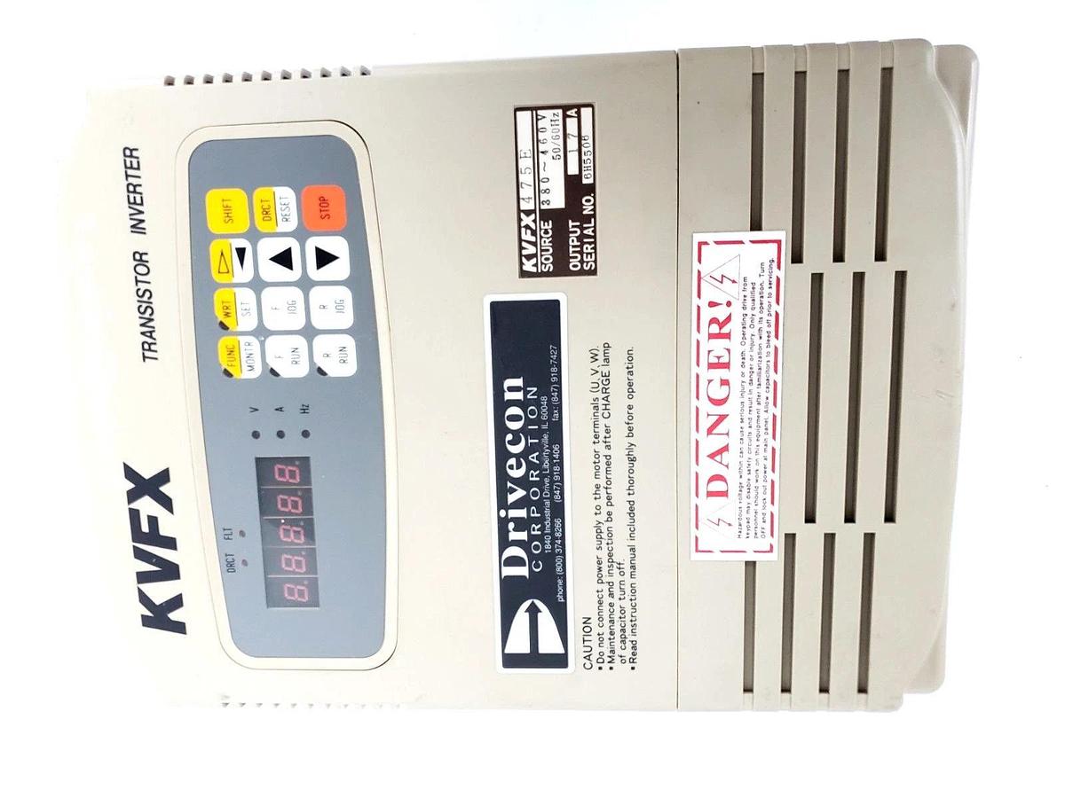 Used DRIVECON KVFX-475-E TRANSISTOR INVERTER 380-460V, 50-60HZ, 17A, 10HP, KVFX475E