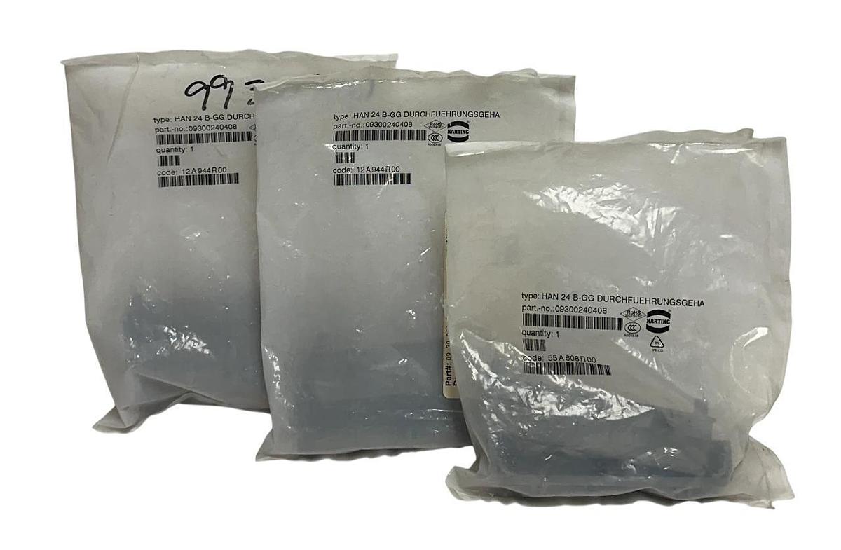 3 HARTING 09300240408 HAN 24 B-GG FEED-THROUGH HOUSINGS / SLIP HOODS OEM NSMP