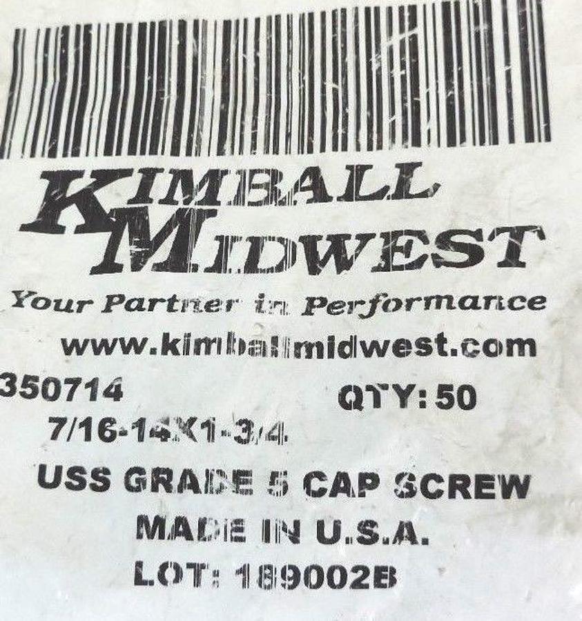 Used BAG OF 14 NEW KIMBALL MIDWEST 350714 USS GRADE 5 CAP SCREWS 7/16-14X1-3/4