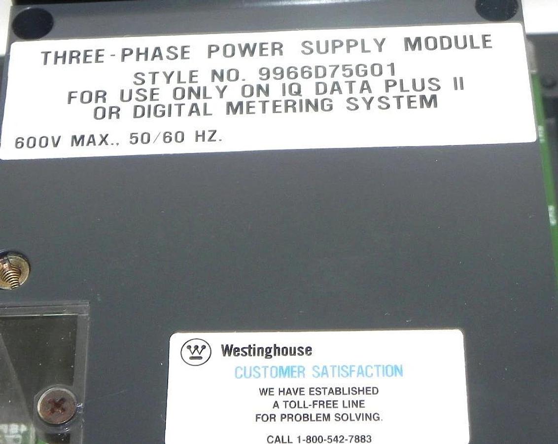Used WESTINGHOUSE 2D78522 IQ DATA PLUS II MODULE W/ 9966D75G01 POWER MODULE 600V