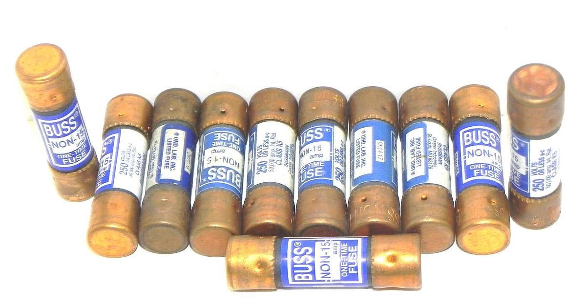 Used LOT OF 11 BUSSMANN NON-15 ONE-TIME FUSES NON15