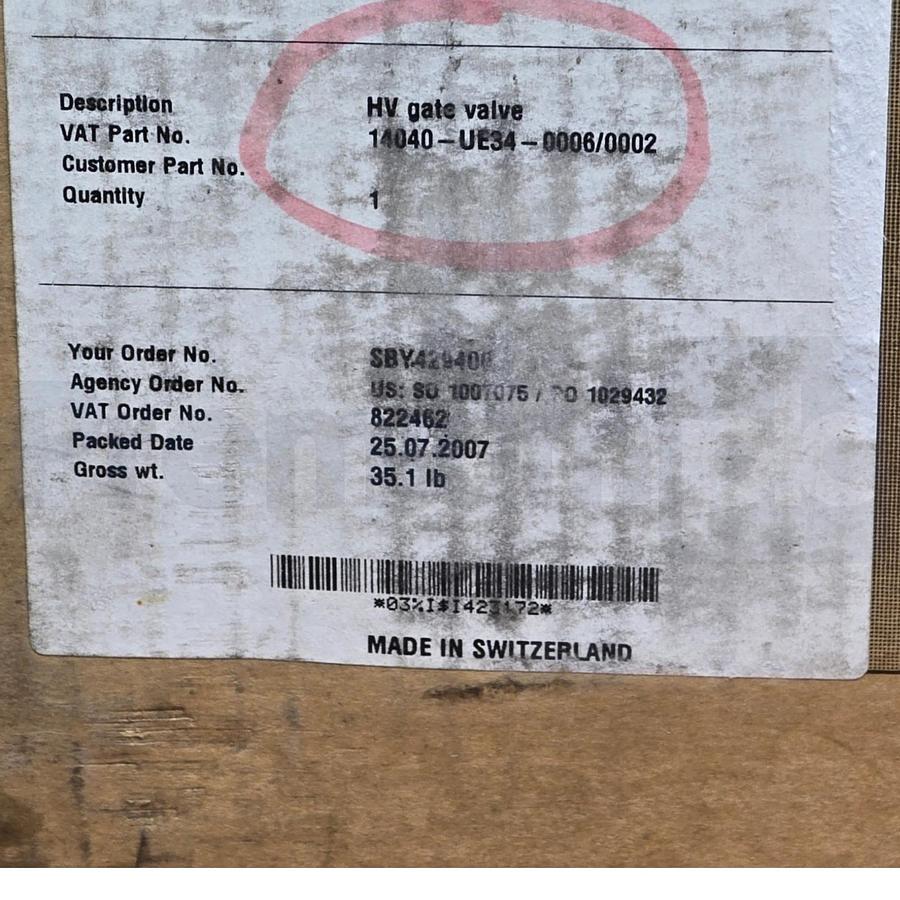 Used VAT 14040-UE34 14.0 HV Gate Valve w/Actuator DN 100 4" 14040-UE34-0006/0002 NEW