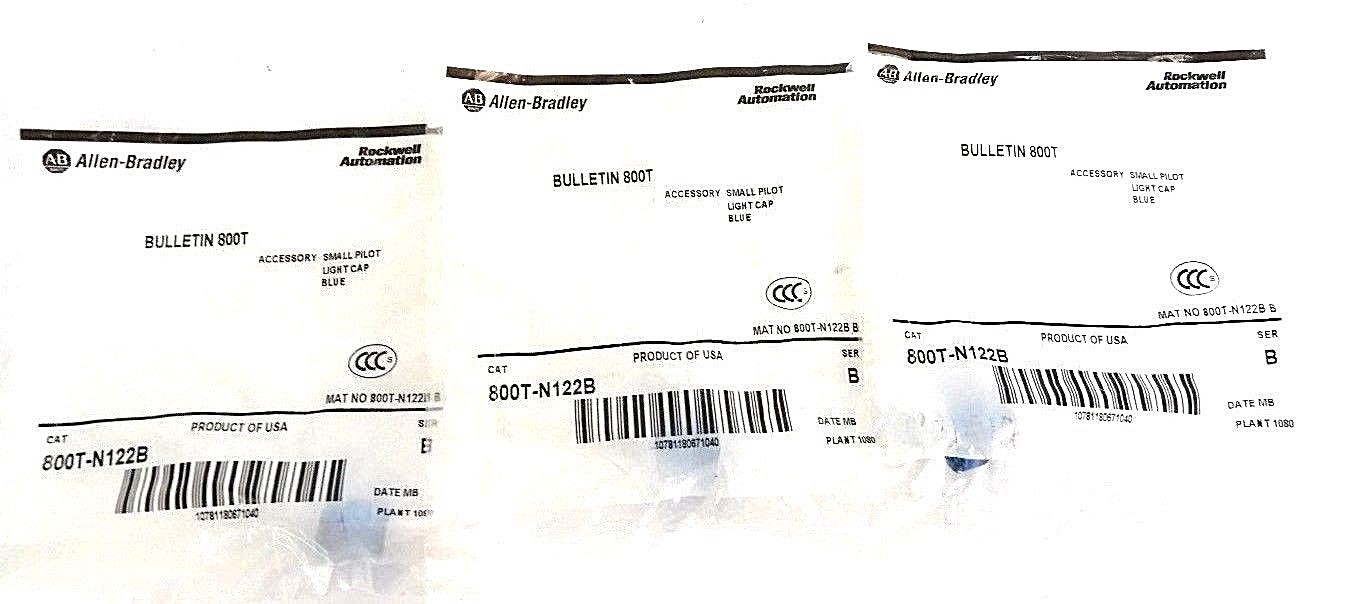 LOT OF 3 NEW ALLEN BRADLEY 800T-N122B SMALL PILOT LIGHT CAP BLUE SER. B