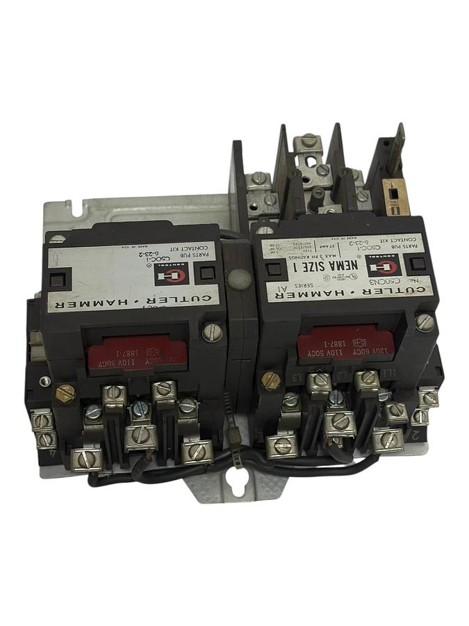 Used Cutler Hammer C50CN3 NEMA Size 1 Reversing Contactor Starter 120V Coil C320KB2