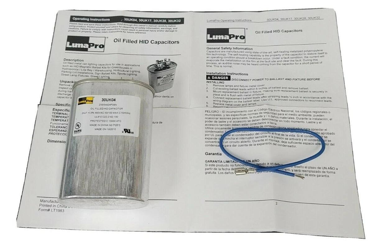 Used NIB LUMAPRO 30UK04 OIL-FILLED HID CAPACITOR