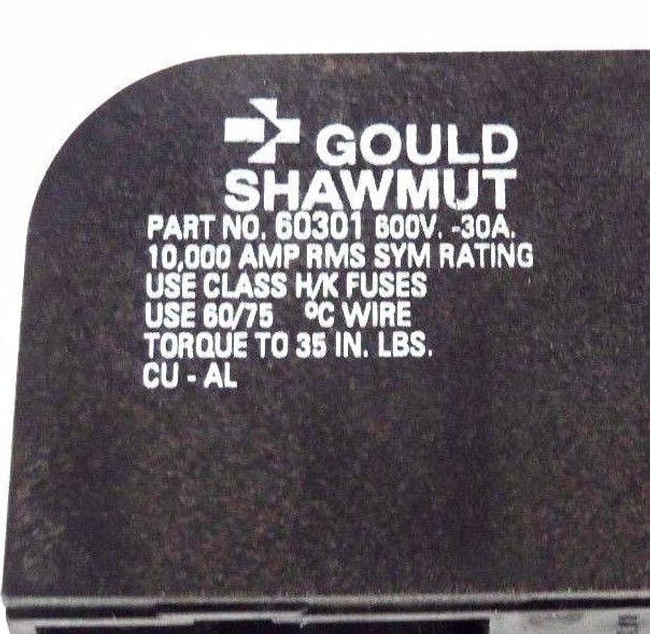 Used LOT OF 2 GOULD SHAWMUT 60301 FUSE HOLDERS 600V 30A H/K FUSES