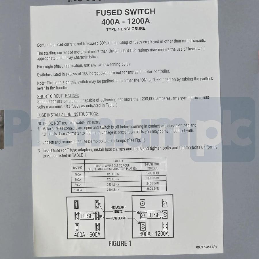 Used Challenger FCSC368T 1200Amp 600VAC Fusible Disconnect Switch 3-Pole NEW
