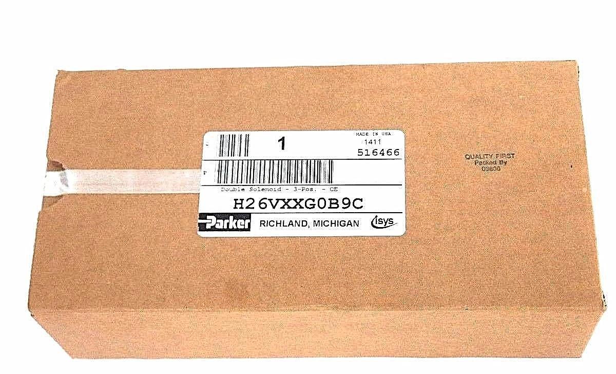 Used FACTORY SEALED PARKER H26VXXG0B9C DOUBLE SOLENOID VALVE 145PSIG, 24VDC, 3.2W