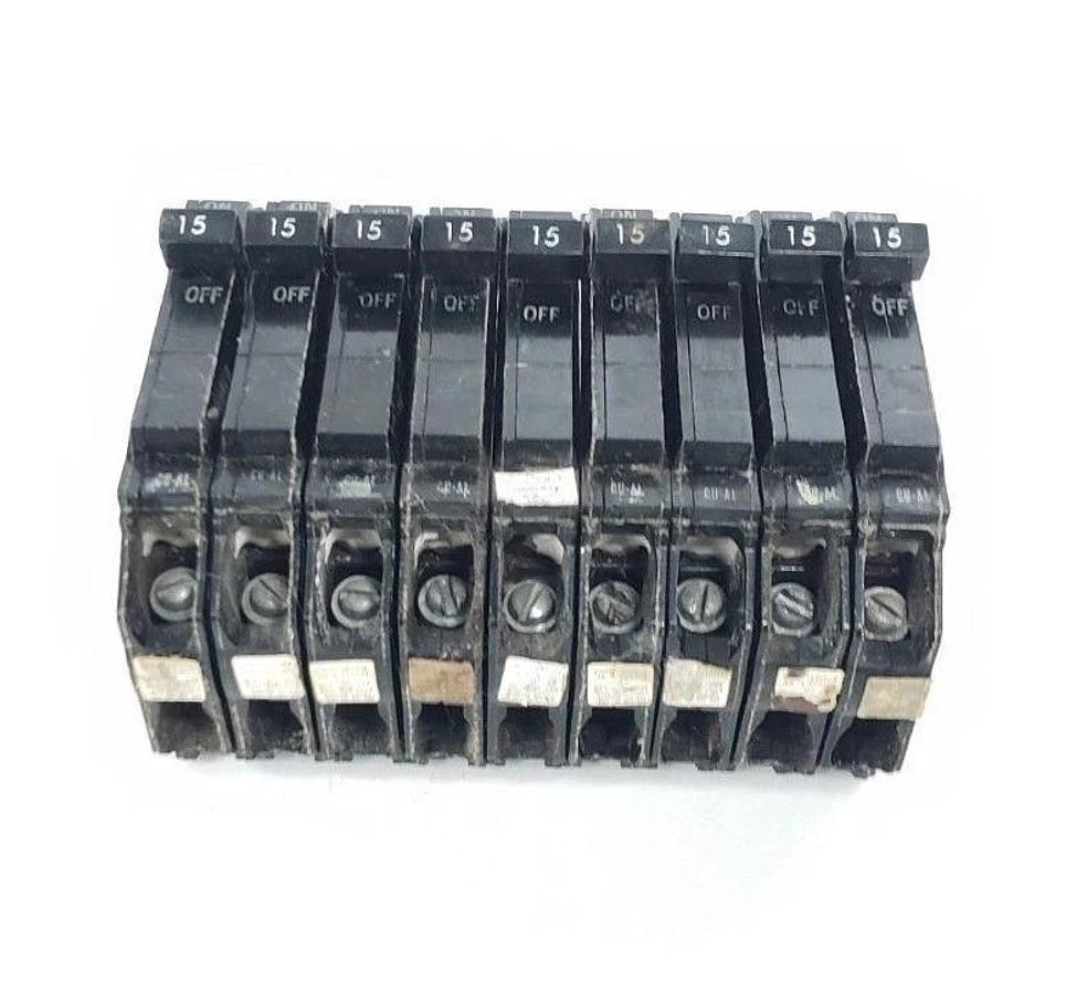 Used LOT OF 9 GENERAL ELECTRIC TQP115 CIRCUIT BREAKERS 15AMP 1POLE 120/240V