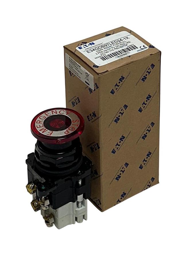 Used EATON E34GDB97LED24-1X CORROSION RESISTANT PUSH/PULL RED E-STOP SERIES A2 NSMP