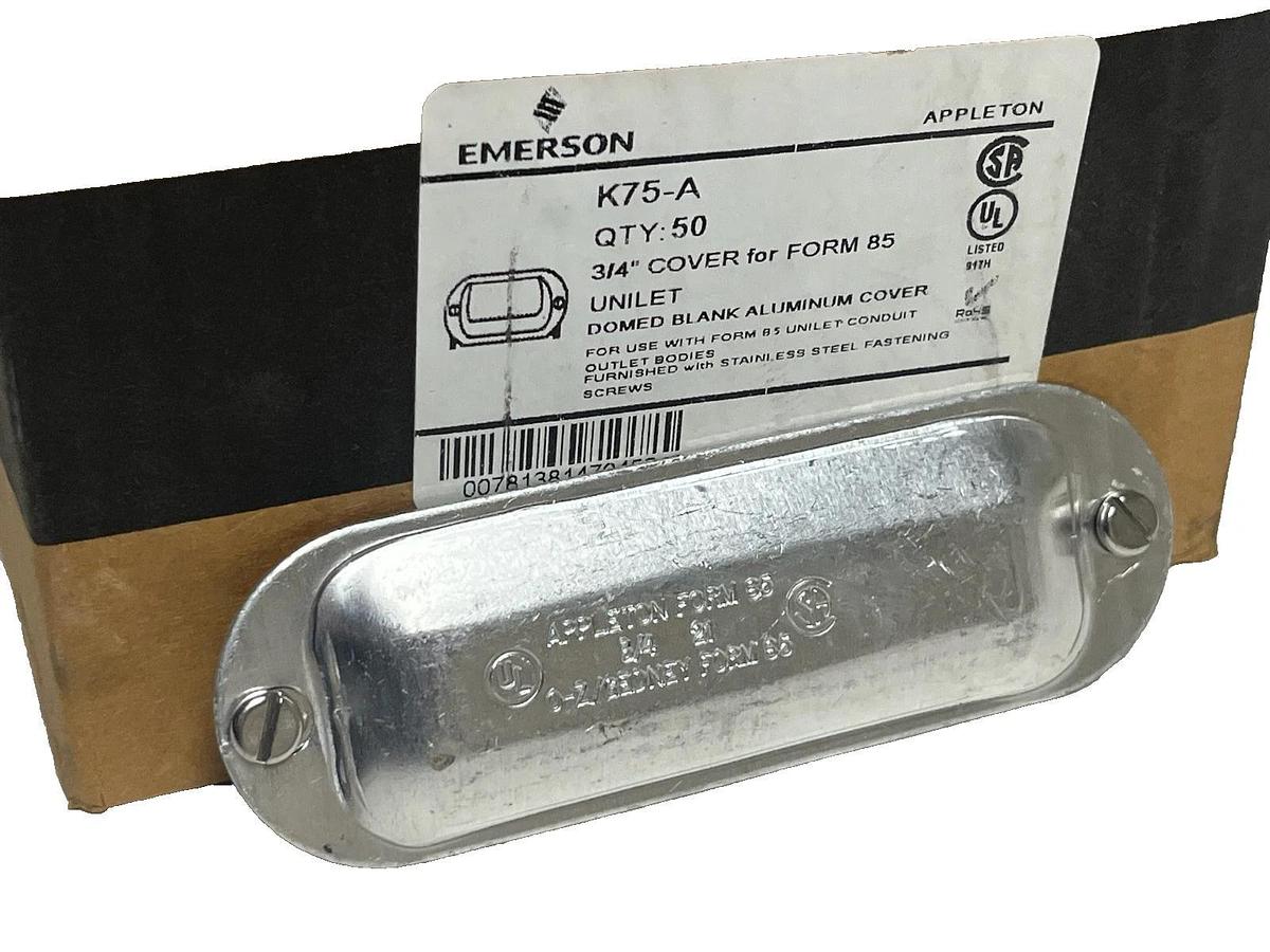 (Box of 50) APPLETON K75-A Form 85 Unilet Cover | 3/4" Domed Blank Aluminum NSMP