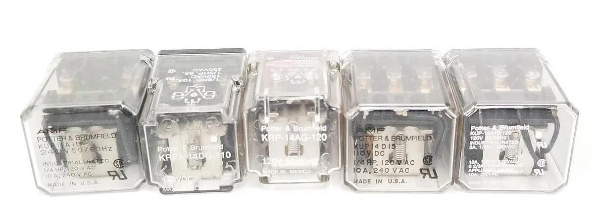 Used LOT OF 5 P&B RELAYS KUP14A15120, KUP14D15, KUP11A15, KRPA14DG110, KRP14AG120