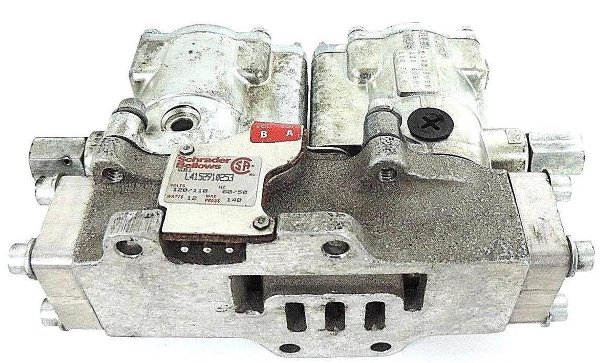 Used SCHRADER BELLOWS L4152910253 PNEUMATIC VALVE 110/220V, 50/60HZ, 12WATT, 140PSI