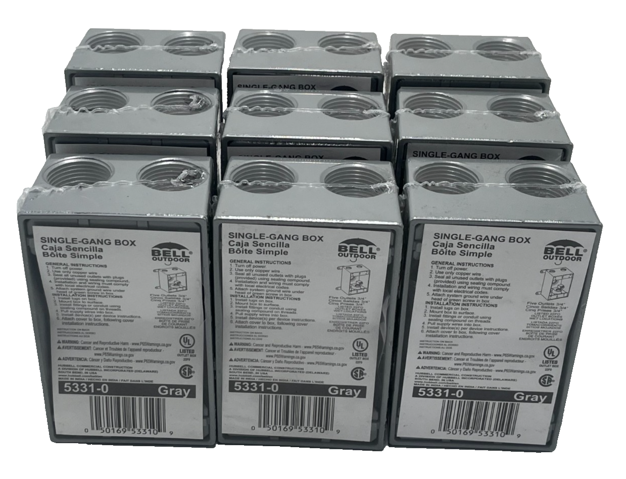 Used LOT OF 9 BELL OUTDOOR 5331‑0 SINGLE GANG BOX 5 x ¾″ GRAY WEATHERPROOF ALUMINUM