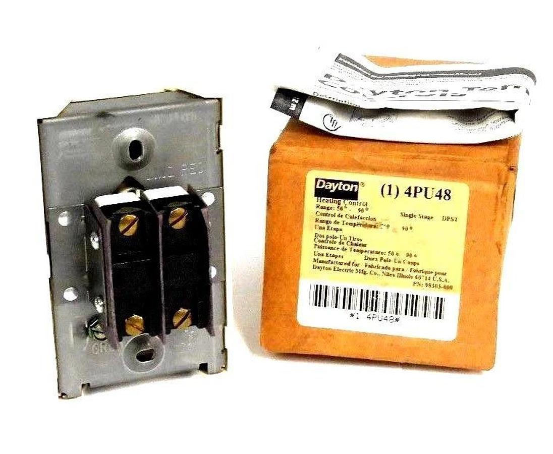 NIB DAYTON 4PU48 HEATING CONTROL RANGE 50-90 DEGREES SINGLE STAGE DPST