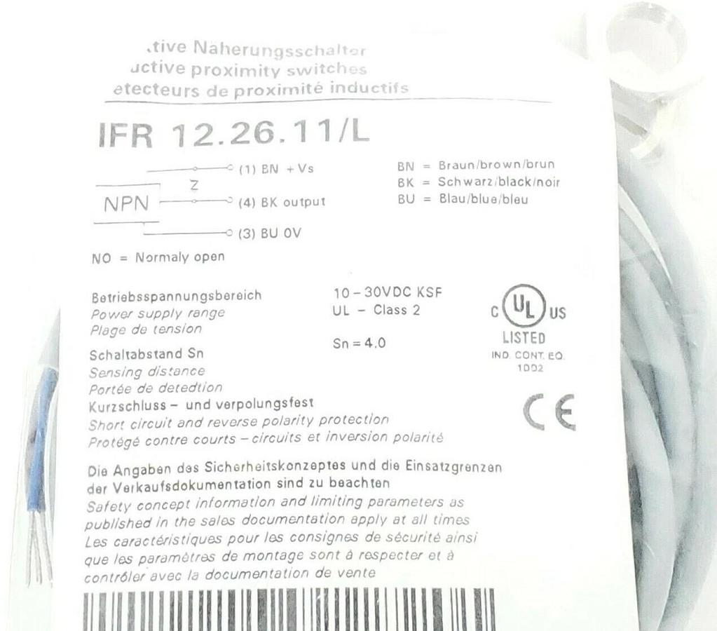 Used NEW BAUER ELECTRIC IFR 12.26.11/L PROXIMITY SWITCH 10-30VDC NPN