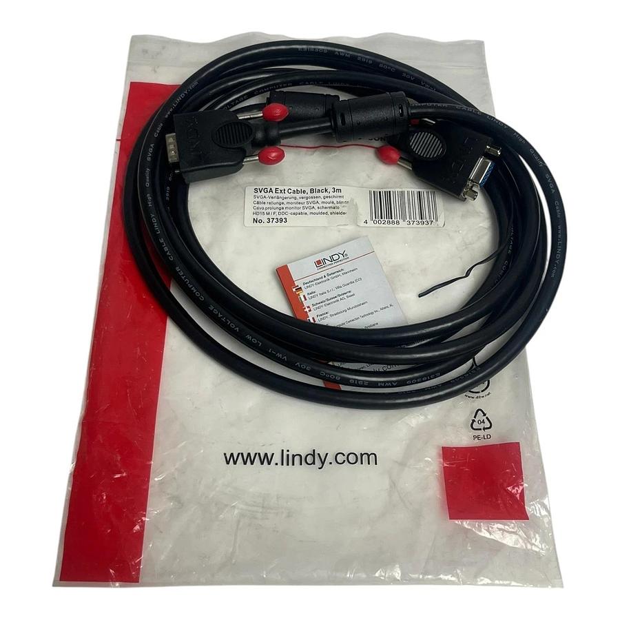 Lindy 37393 SVGA Monitor Extension Cable Black 3m HD15 M/F Shielded NEW