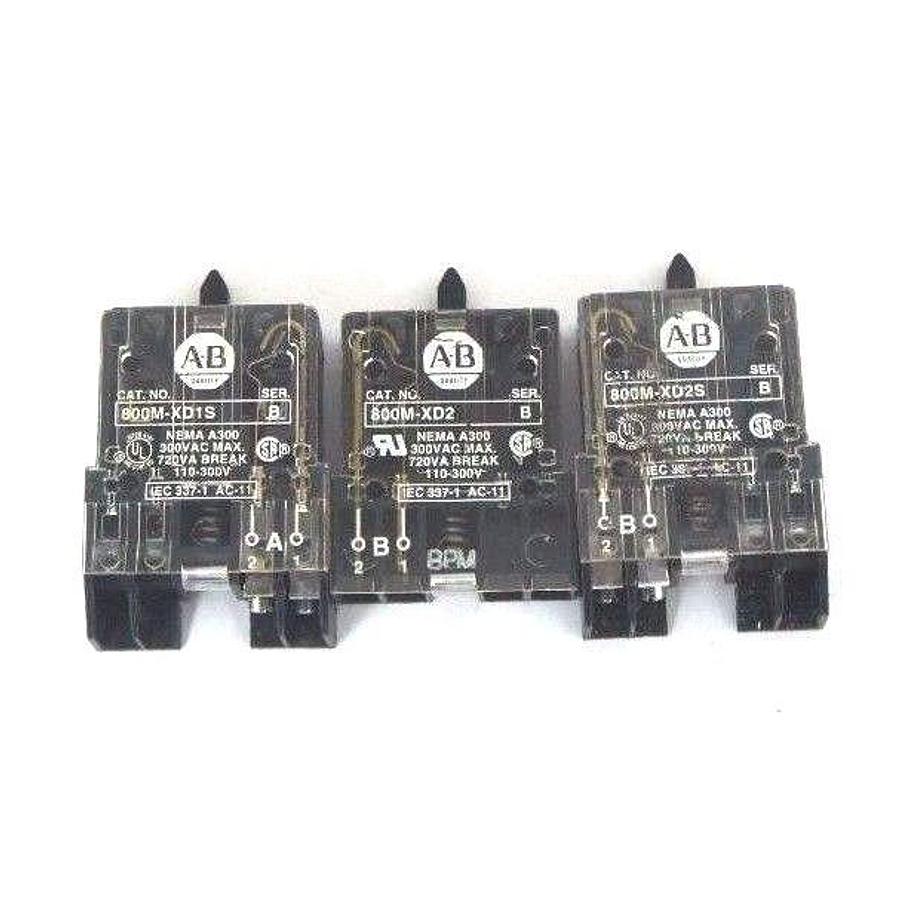 Used LOT OF 3 ALLEN BRADLEY CONTACT BLOCKS 800M-XD1S , 800M-XD2S , 800M-XD2 SER. B
