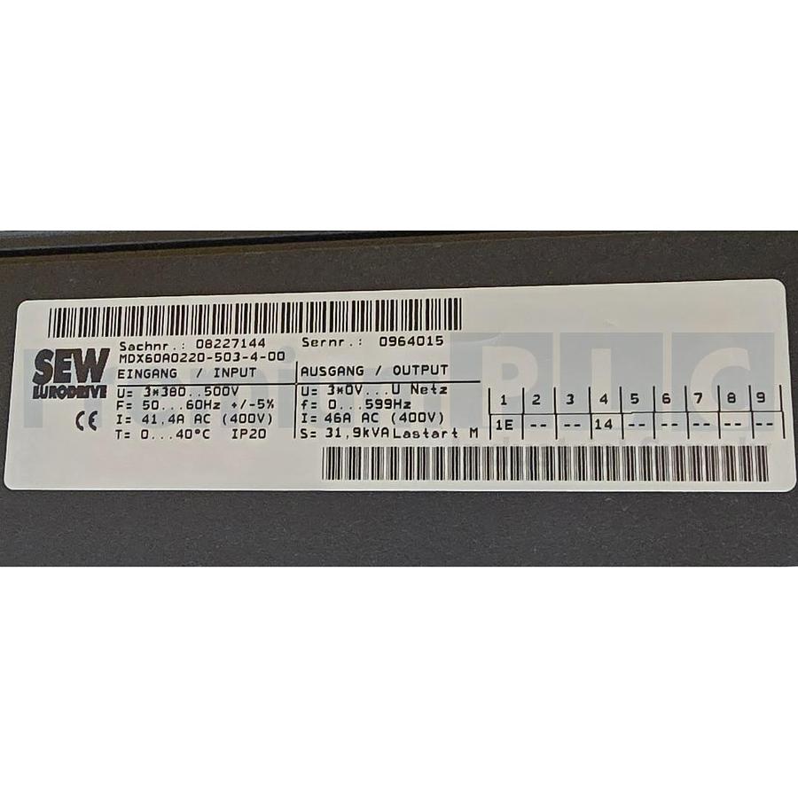 Used SEW EURODRIVE MDX61B0220-503-4-0T P/N 08279837 MOVIDRIVE INVERTER MDX61B-00/0T