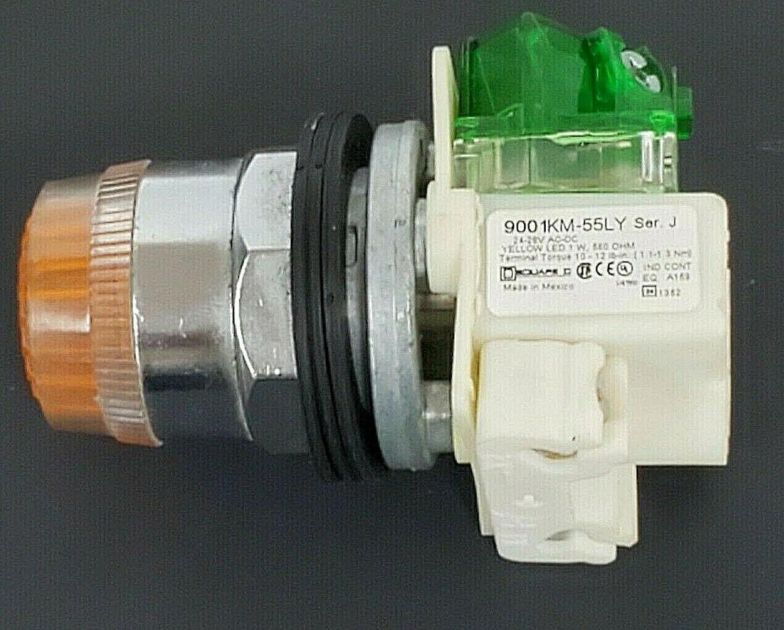 Used SQUARE D 9001KM-55LY PUSH BUTTON LIGHT MODULE SER. J  9001-KA2 SER. K, AMBER LEN