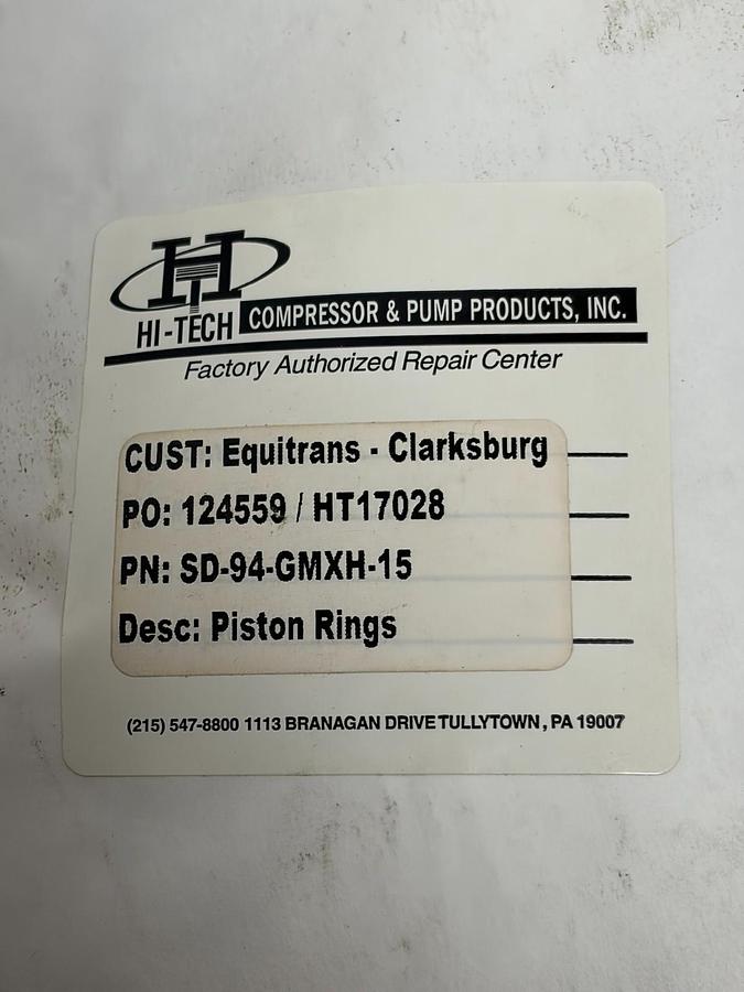 Used Hi-Tech Compressor Piston Rings SD-94-GMXH-15 New Surplus
