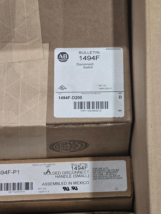 Used Allen Bradley 1494C-DJ622-A4-D-E-F Fusible Disconnect Kit 600V 200A 1494F-D200