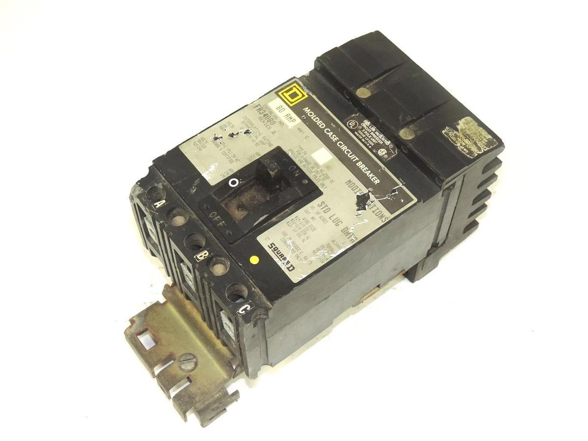 Used SQUARE D FR34080 SERIES 2 MOLDED CASE CIRCUIT BREAKER 80AMP, 40DEG. C, 240-480V