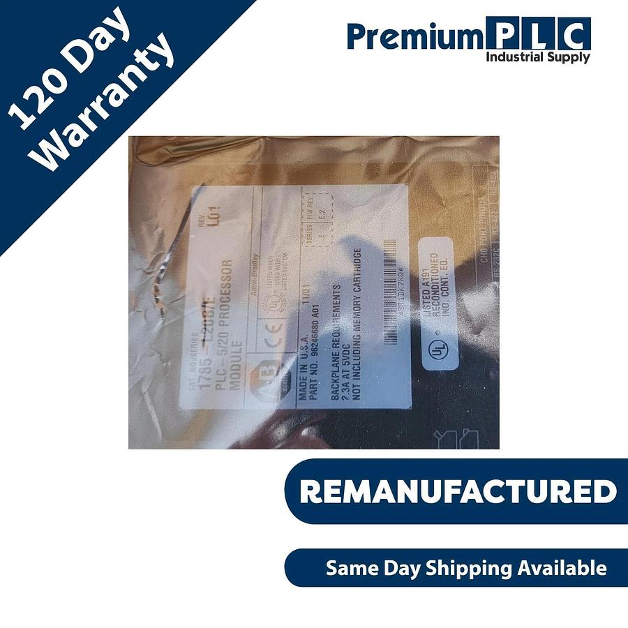 Used REMAN. ALLEN BRADLEY 1785-L20B /E PLC-5/20 PROCESSOR MODULE REV. L01 1785-L20B/E
