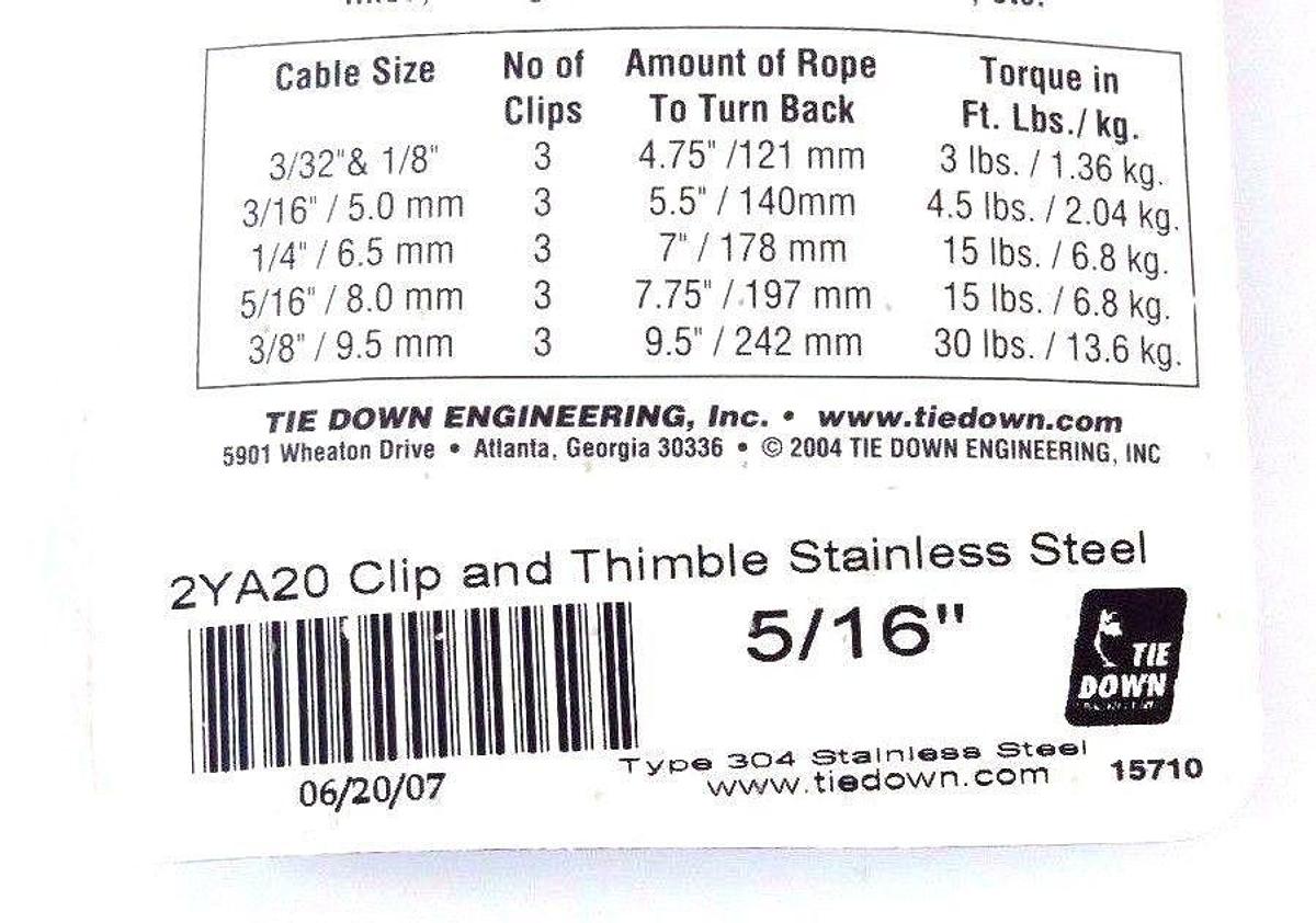LOT OF 14 NEW TIE DOWN AYA20 CLIP AND THIMBLE KITS 5/16" STAINLESS STEEL