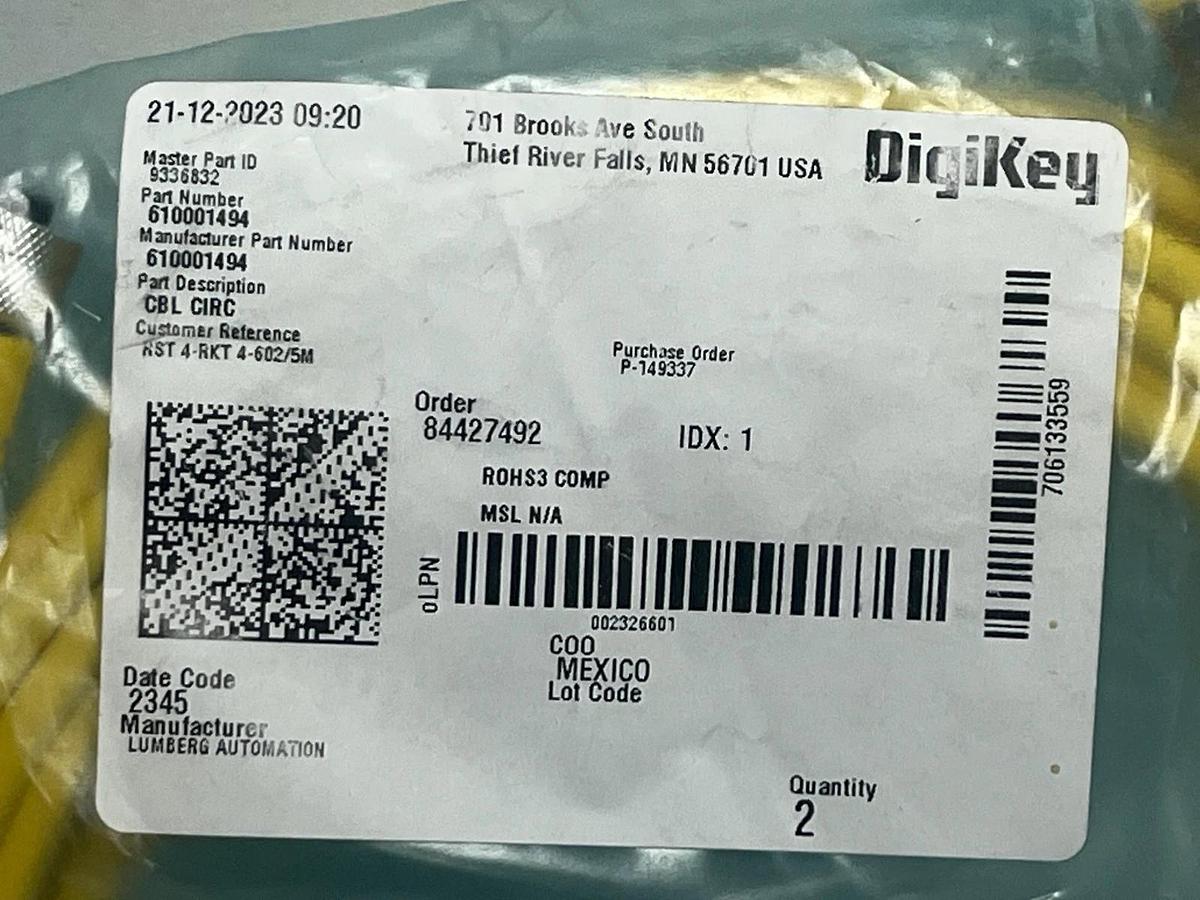 Lumberg Automation 610001494 RST 4-RKT 4-602/5M Extension Cable 5M NEW