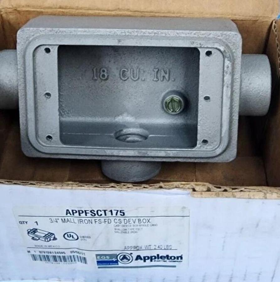 Used NEW EGS APPLETON APPFSCT175 3/4'' MALLABLE IRON FS-FD CS DEV BOX