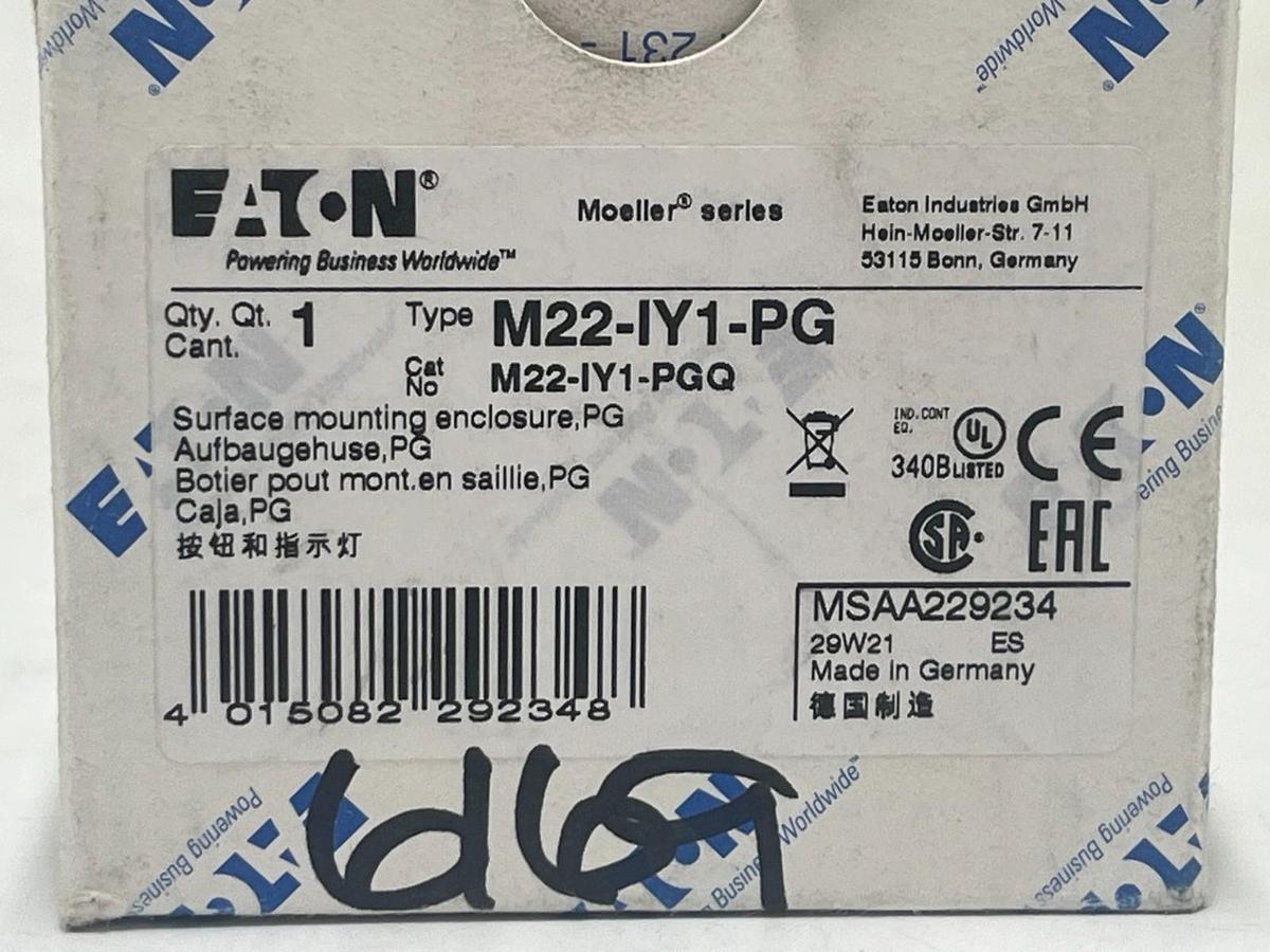 Used EATON M22-IY1-PG Yellow Pushbutton Enclosure 1 Hole 22mm NEMA 4X IP67 NSMP