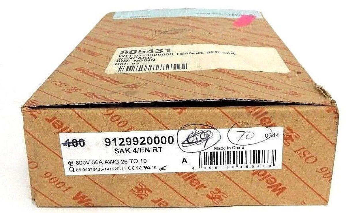 Used BOX OF 70 NEW WEIDMULLER 9129920000 SAK 4/EN RT, 600V 36A AWG 26 TO 10