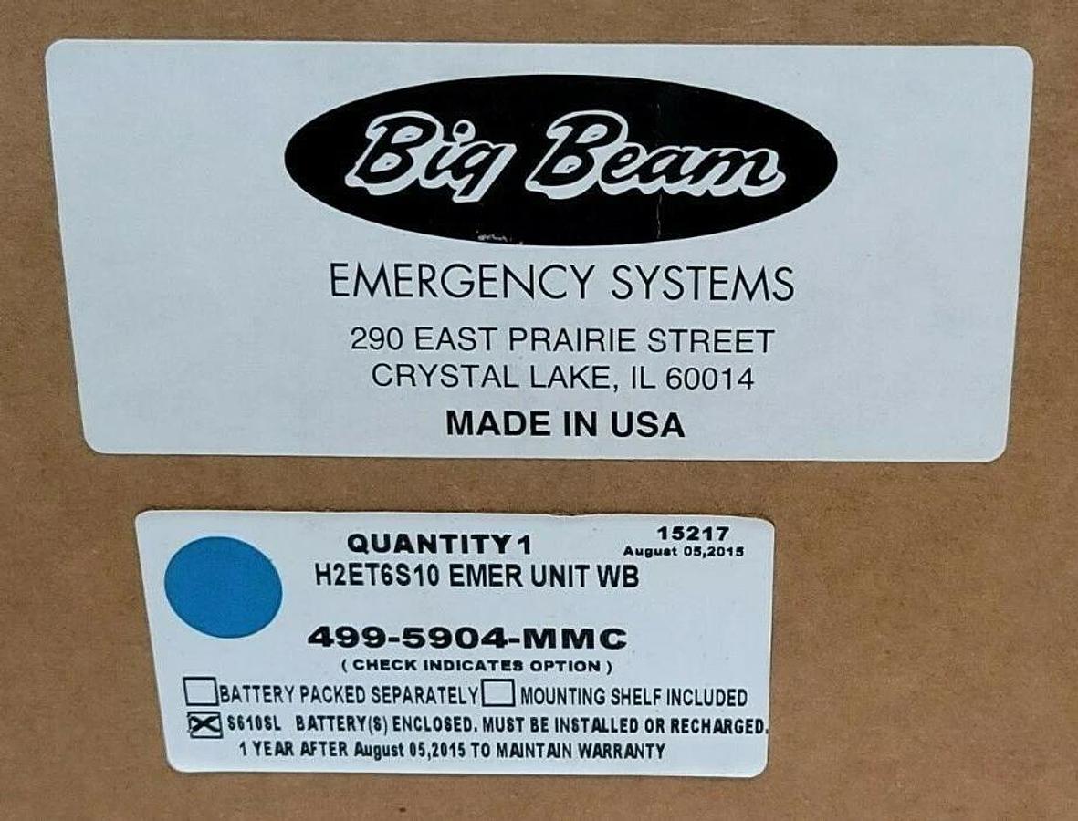 Used NIB BIG BEAM EMERGENCY SYSTEMS 499-5904-MMC H2ET6S10 EMER UNIT WB