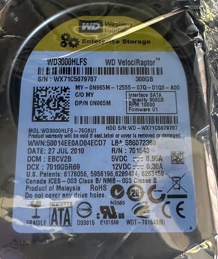 Used NEW WESTERN DIGITAL WD3000HLFS WD VelociRaptor 300GB INTERNAL HARD DRIVE