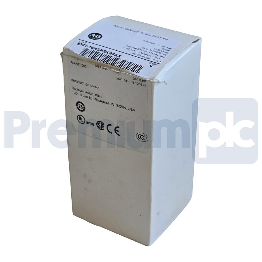 Used Allen-Bradley 800T-16HGH2KB6AX /V Selector Switch 30mm 2-Pos Green LED 120V NSMP