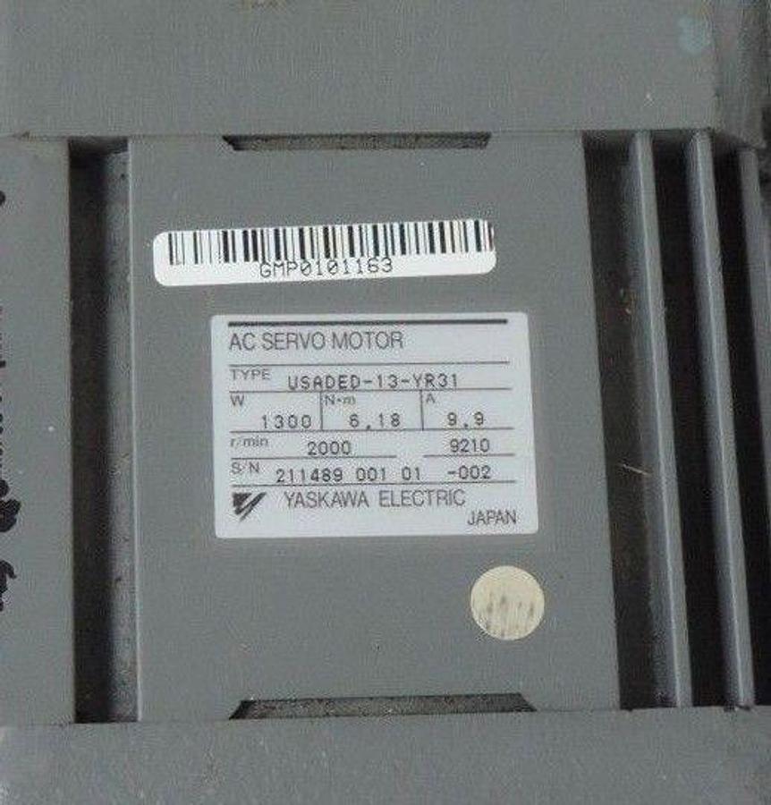 Used YASKAWA USADED-13-YR31 AC SERVO MOTOR 1300W, 9.9A, 2000 R/MIN, USADED13YR31