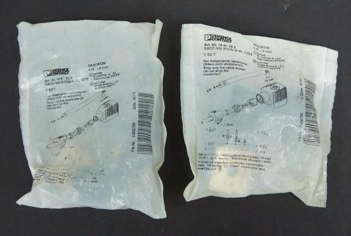 Used LOT OF 2 NIB PHOENIX CONTACT 1681295 ACTUATOR PLUGS SACC-BQ-3CON-A-VL 12/24